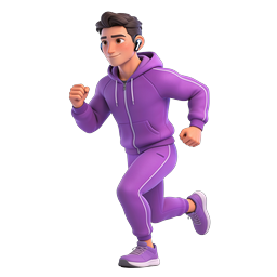 Running Man in Purple Tracksuit 3D Character Icon