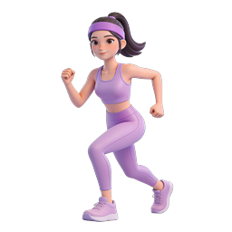 3D Running Woman Fitness Character Icon - Purple
