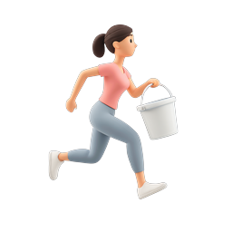 3D Running Woman with Bucket Icon - Clay Style