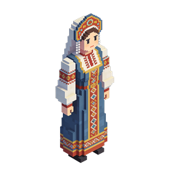Pixel Art Russian Folk Dress Icon for Cultural Projects