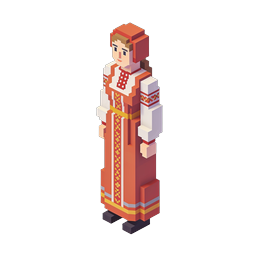 Traditional Russian Folk Character Icon in Pixel Art Style