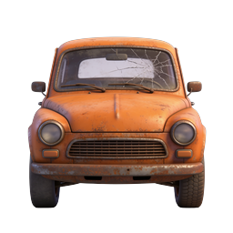 Rusty Vintage Orange Car Front View 3D Icon