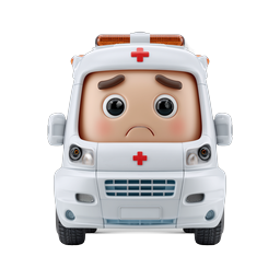 Sad Cartoon Ambulance Character 3D Medical Icon