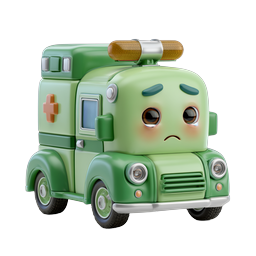 Sad Cartoon Ambulance Character 3D Icon | Clay Style Medical Vehicle