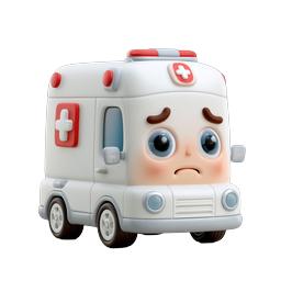 Sad Cartoon Ambulance Character Icon - 3D Medical