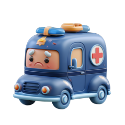 Sad Cartoon Ambulance Icon - 3D Medical Vehicle