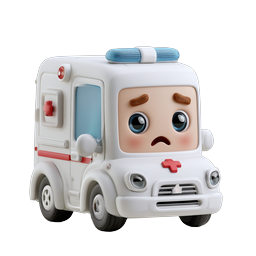 Sad Cartoon Ambulance 3D Icon - Medical Vehicle