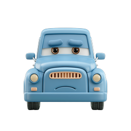 Icône de personnage de voiture bleue triste - Style argile 3D