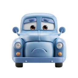 Sad Blue Cartoon Car Icon - 3D Clay Style
