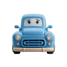 Icône de voiture de dessin animé bleue triste | Véhicule de style argile 3D