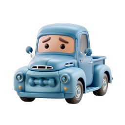 Sad Blue Pickup Truck Cartoon Character - 3D Icon