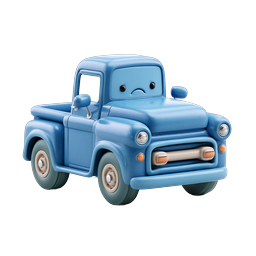Sad Blue Pickup Truck Cartoon 3D Icon - Expressive Vehicle