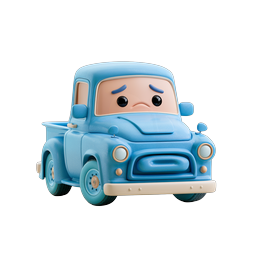Trauriges blaues Pickup-Truck-Icon im Clay-Cartoon-Stil