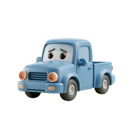 Sad Blue Pickup Truck Character Icon - Cute 3D Cartoon Vehicle