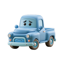 Sad Blue Pickup Truck - 3D Clay Style Icon