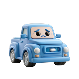 Sad Blue Pickup Truck 3D Cartoon Character Icon