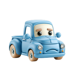 Sad Blue Cartoon Truck Character - 3D Clay Style Icon
