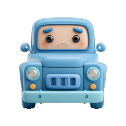 Sad Blue Clay-Style Truck Character Icon - 3D Render
