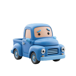 Sad Blue Pickup Truck 3D Clay Icon Character