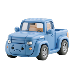 Trauriges blaues Pickup-Truck Cartoon-Icon - 3D-Knete-Stil