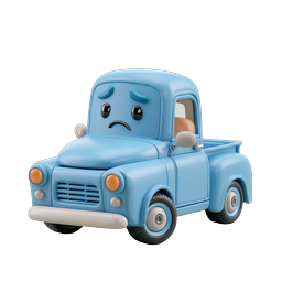 Sad Blue Pickup Truck Cartoon Icon - 3D Clay Style