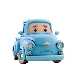 Sad Blue Clay Truck Icon - Cute Expressive Pickup