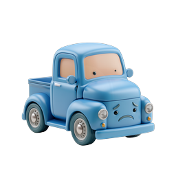 Sad Blue Pickup Truck 3D Cartoon Icon - Characterful Vehicle