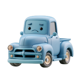 Sad Blue Clay Truck Icon - Cartoon 3D Vehicle