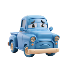 Sad Blue Cartoon Pickup Truck Character Icon