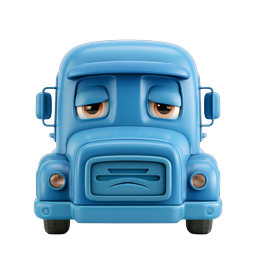 Trauriger blauer Cartoon-LKW 3D-Icon - Ausdrucksstarkes Fahrzeug