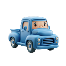 Sad Blue Pickup Truck Clay-Style Character Icon