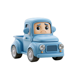 Sad Blue Cartoon Truck 3D Clay Icon for Kids Apps