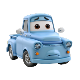 Sad Blue Cartoon Pickup Truck Character Icon - 3D Render