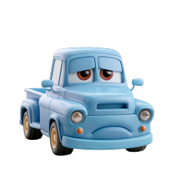 Sad Blue Cartoon Pickup Truck Character Icon