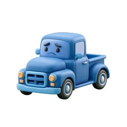 Icona di pickup in argilla blu triste - Stile cartone animato 3D
