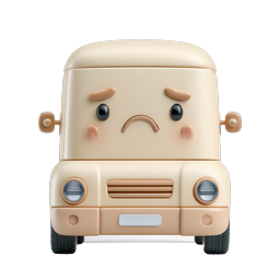 Милый грустный автобус в стиле мультфильма - 3D транспорт из пластилина