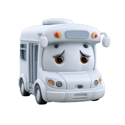 Sad Cartoon Bus Character - Cute 3D Clay Style Icon