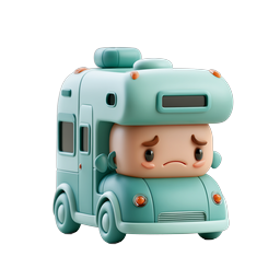 Sad Camper Van 3D Clay Icon - Kawaii Character Design