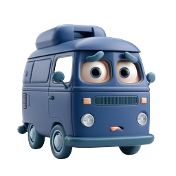 Sad Camper Van 3D Icon - Expressive Cartoon Motorhome