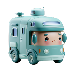 ไอคอนรถแคมป์เปอร์ Kawaii หน้าเศร้า - สไตล์ดินปั้น 3D สุดน่ารัก
