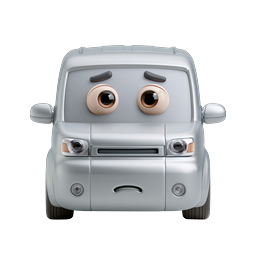 Sad Cartoon Car 3D Icon - Expressive Vehicle Character