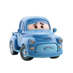 Sad Cartoon Blue Pickup Truck Character Icon