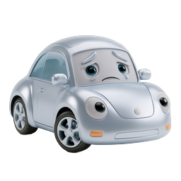 Sad Cute Car Character 3D Icon - Emotional Vehicle Mascot