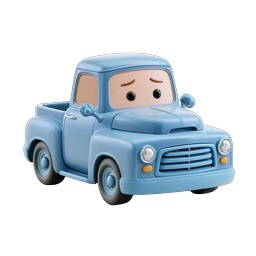 Cute Sad Blue Pickup Truck Cartoon Icon - 3D Character