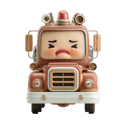 Sad Fire Truck Character - 3D Clay Style Icon
