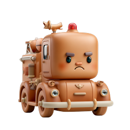 Sad Fire Truck Clay Style 3D Icon - Cute Emergency Vehicle