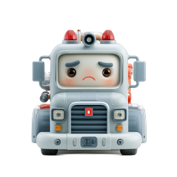 Sad Fire Truck 3D Cartoon Icon - Cute Emergency Vehicle