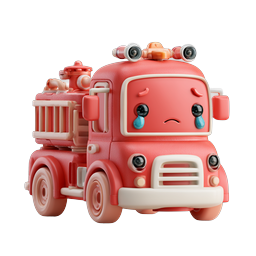 Sad Cute Fire Truck 3D Icon - Crying Cartoon Fire Engine