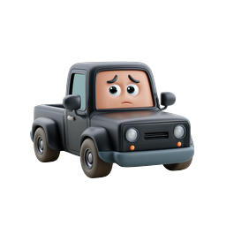 Sad Cartoon Pickup Truck 3D Icon - Expressive Vehicle Character