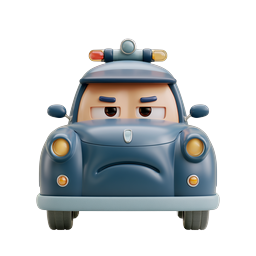 Sad Police Car Cartoon Character Icon - 3D Clay Style